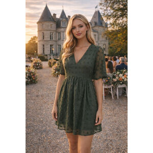 Kirundo Green Swiss Dot Chiffon Mini Dress Romantic Summer Wedding Guest Elegant